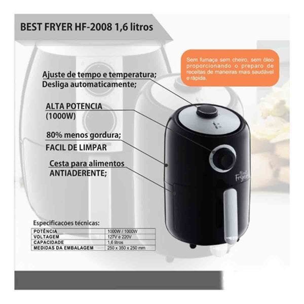 Fritadeira Elétrica Sem Oleo Best Fryer Hf2008 1,6l 127v:Preto - 2