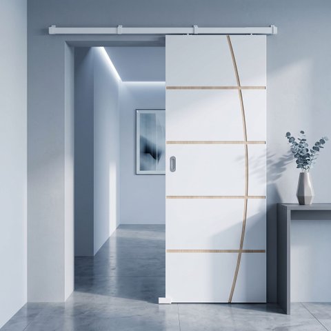 Porta Branca Friso 23 100x210cm + Kit de Correr Branco