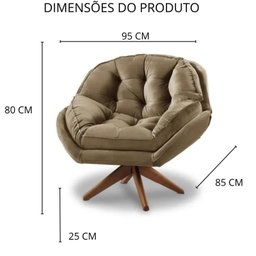 Poltrona Decorativa Califórnia Base de Madeira Giratória Veludo Capuccino - 5