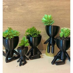 Kit 4 Robert Plant/Bob Vasos Para Suculentas E Cactos Mini. Na Cor Preta