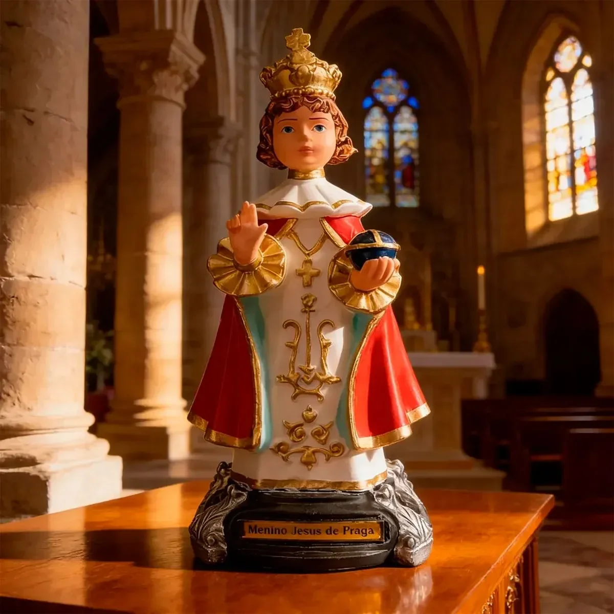Ver imagem 2 de Imagem do Menino Jesus de Praga de Borracha Inquebrável - 20 cm