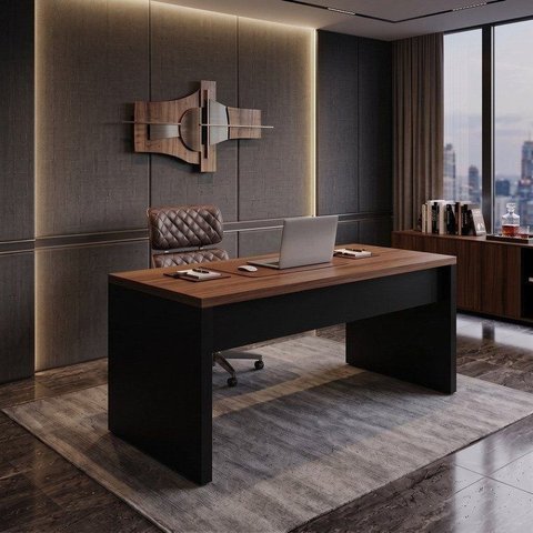 Mesa Diretor Start Pé Painel 170 cm Marrom/Preto Gebb Work