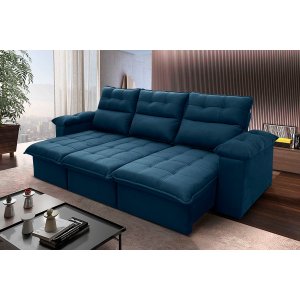 Sofá Retrátil/Reclinável Verona 2,30M Suede Velut Azul Marinho Marinho com Molas No Assento - King H