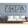 Quadro Decorativo Pássaros Árvore 4 Peças Madeira Preta Mdf 160X55 - 7