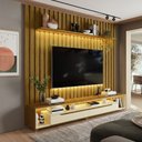 Ver imagem 4 de Painel Ripado com Led London 222cm e Rack Loop com Rodízios Tv 70 Polegadas Cedro/off White – Olivar