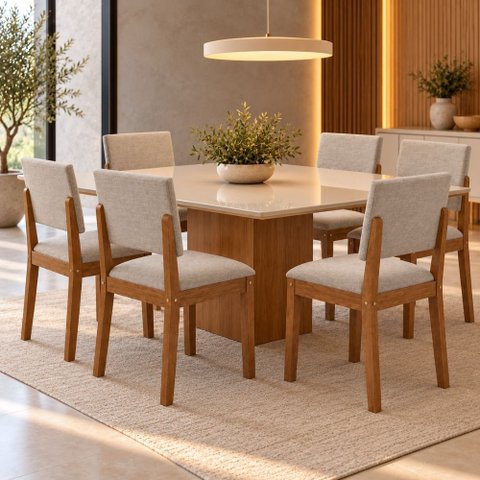 Cadeira para Sala de Jantar Kit com 2 Ravena Estofada Confortável em Linho