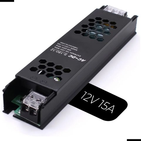 Fonte Driver Chaveada Slim 12v 15a 180w Bivolt Automática Driver Estabilizado para Fita Led