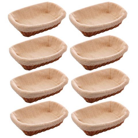 Kit 8 Cestas Porta Pão 24,5x17cm Lyor Plástico Rattan Tecido Mesa Posta Hotel