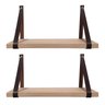 Kit 2 Prateleiras de Madeira de 80cm com alça de couro Marrom - 1