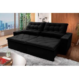 Sofá Retrátil/Reclinável Islândia 3,00m Suede Velut Preto c/ Molas no Assento - King House - 2