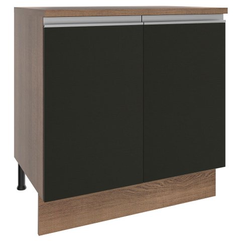 Balcão Madesa Glamy 80 cm 2 Portas Rustic/Preto Cor:Rustic/Preto