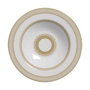 Prato Fundo Plissan Rendado Dourado em Ceramica - Conjunto de 6 Peças