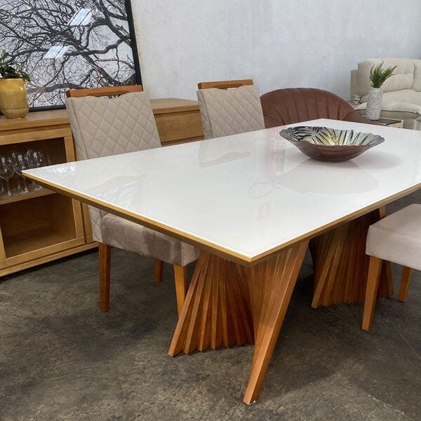 Mesa de Jantar Grife Off White e Castanho com Tampo de Vidro - 2,00x1,00M - 3