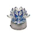 Ver imagem 1 de Enfeite Escultura de Vidro Flor de Lotus de 8cm com Base Espelhada Led Rgb Enfeite de Crista Cor:azu