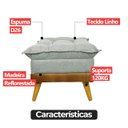 Ver imagem 7 de Puff Banqueta Almofadado Londres Apoio para Pés Corino Nozes e Linho Cinza Base de Madeira - Arkell