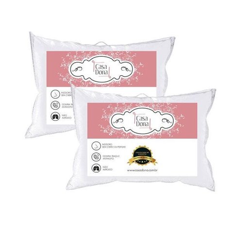 Kit 2 Travesseiros Plumas de Ganso 200 Fios Toque Suave Sono Tranquilo Casa Dona