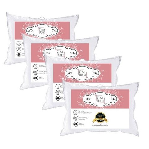 Kit 4 Travesseiros Plumas de Ganso 200 Fios Toque Suave Sono Tranquilo Casa Dona