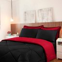 Ver imagem 4 de Jogo de Cama Casal 6 Peças com Edredom e Lençol Preto e Vermelho Casa Dona