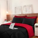 Ver imagem 1 de Jogo de Cama Casal 6 Peças com Edredom e Lençol Preto e Vermelho Casa Dona