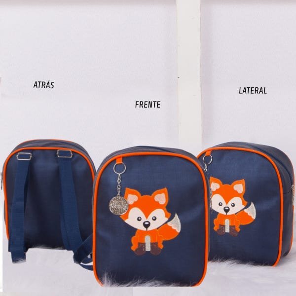 Mochila Infantil Passeio 1 peça Temática Cores Coleções: RAPOSA AZUL - 3
