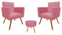 Ver imagem 1 de Kit 2 Poltronas Decorativa Nina + Puff Redondo Suede Rosa Pés Madeira Mz Decor