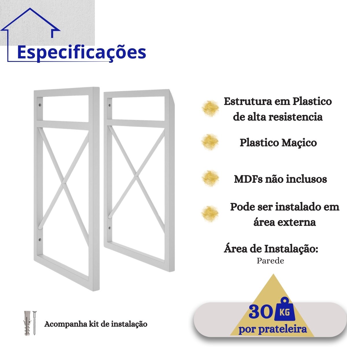 3 Suporte Nicho Prateleira Industrial Parede 37x20cm Branco - 2