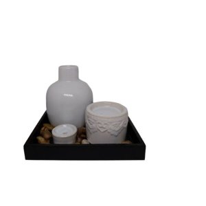 Jogo Bandeja Cerâmica 04 Pçs Zen Garden Tons Preto E Branco
