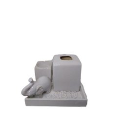 Jogo Bandeja Cerâmica 04 Pçs Zen Garden Elefante Branco - 3