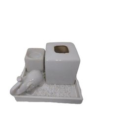 Jogo Bandeja Cerâmica 04 Pçs Zen Garden Elefante Branco - 1