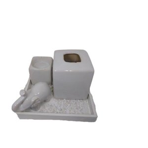 Jogo Bandeja Cerâmica 04 Pçs Zen Garden Elefante Branco