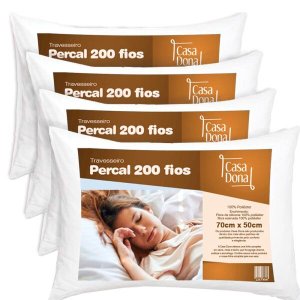 Kit 4 Travesseiro Percal 200 Fios Siliconada Sono Tranquilo Casa Dona
