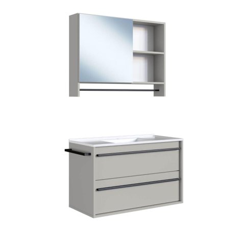 Conjunto para Banheiro Gabinete Suspenso 80cm com Toalheiro Lavatorio e Espelheira Cj8030.20 Arenas