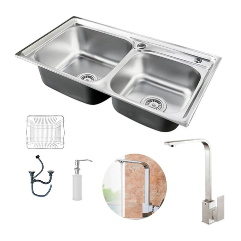 Kit Cuba Dupla Cozinha Gourmet Aço Inox e Torneira Perfil L Slim Prata Brinovar