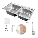 Ver imagem 1 de Kit Cuba Dupla Cozinha Gourmet Aço Inox e Torneira Perfil L Slim Prata Brinovar