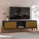 Ver imagem 3 de Rack Ripado para TV até 65 Polegadas MDF 180cm Pés em Madeira Maciça 2 Portas de Correr Sereno