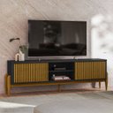 Ver imagem 2 de Rack Ripado para TV até 65 Polegadas MDF 180cm Pés em Madeira Maciça 2 Portas de Correr Sereno