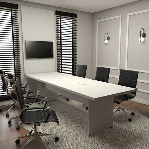 Mesa de Reunião com Painel TV 250cm em MDF Corporate Cinza