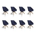 Ver imagem 1 de Kit 8 Poltronas Giratórias Alana Suede Azul Marinho Base de Madeira - Pallazio