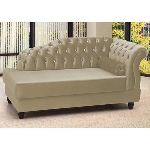 Recamier Chaise Vega Com Strass Tcs 355 - Sintético Bege Metalizado