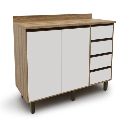 Armário para Cozinha 2 Portas 4 Gavetas Confort Branco/Cinamomo/Off-White