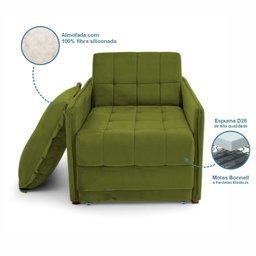 Poltrona Cama Reclinável Retrátil Viena Veludo Verde Musgo - Loja Sheep - 6
