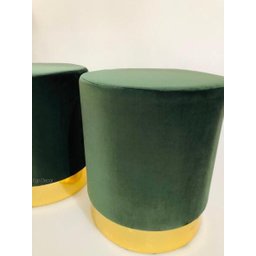 Kit 2 Puff Veludo Verde Base Dourada - 2