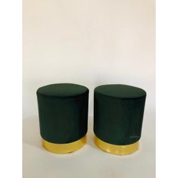 Kit 2 Puff Veludo Verde Base Dourada - 3