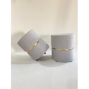 Kit 2 Puff Linho com Cinta Dourada