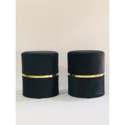 Kit 2 Puff Preto com Cinta Dourada - 2