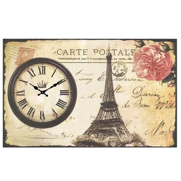 Relógio de Parede Cartão Postal Torre Eiffel - 1