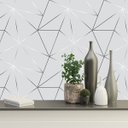 Ver imagem 3 de Papel de Parede Adesivo Zara Geométrico Prata Rolo 15m