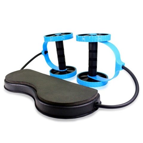 Kit Musculação Exercícios Elástico + Roda Treino Completo - Azul claro