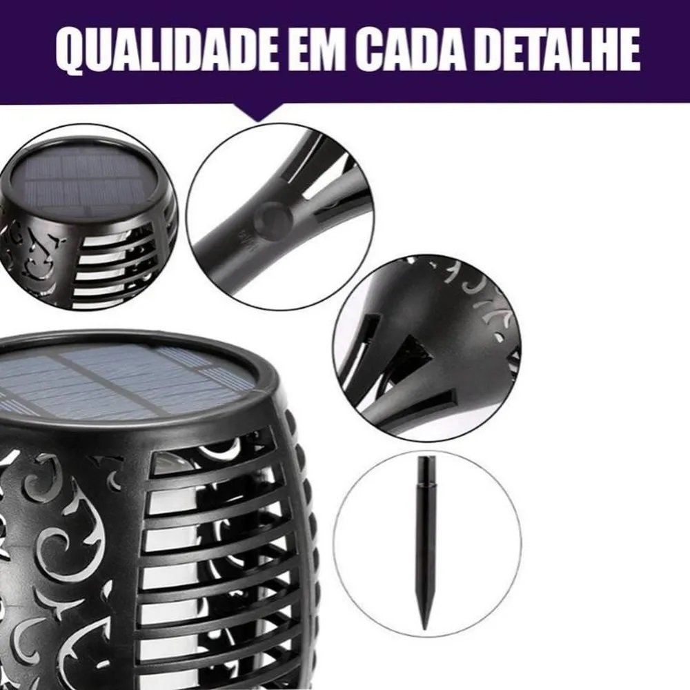 Luminaria Solar Tocha Kit 5 Unidades Espeto Chama LED Praia Evento Lual Decoraçao Jardim Iluminaç - 5