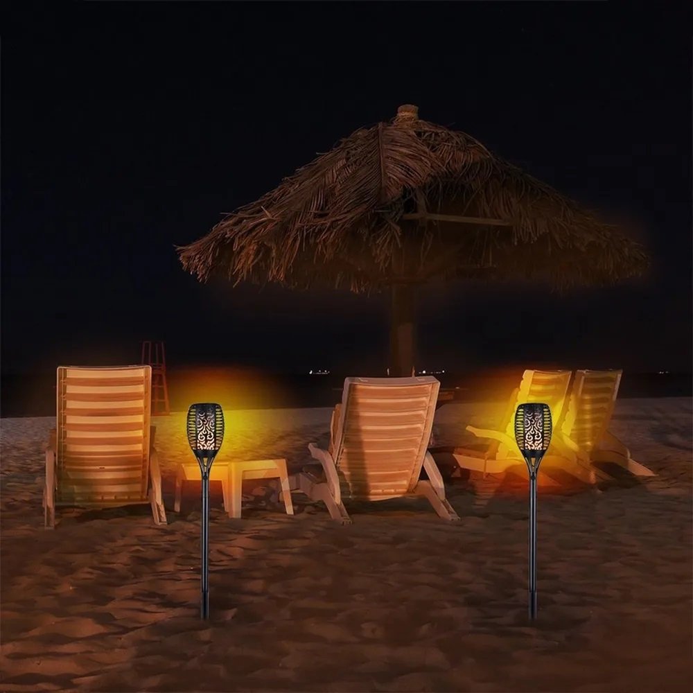 Luminaria Solar Tocha Kit 5 Unidades Espeto Chama LED Praia Evento Lual Decoraçao Jardim Iluminaç - 6